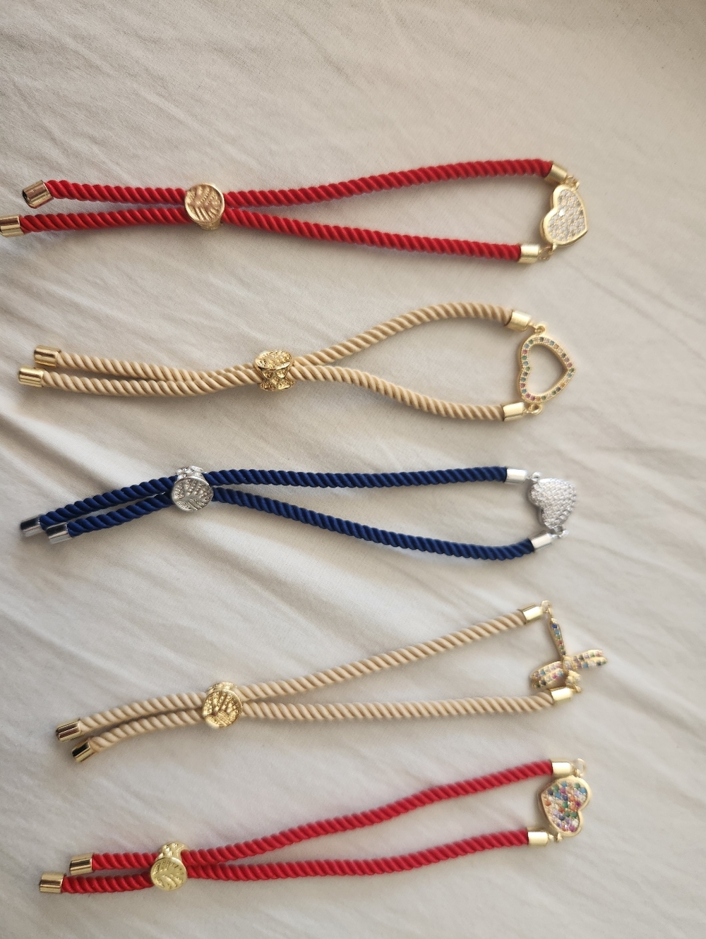 Fashion Rope Bracelet with different Accents - Red, Navy, Beige